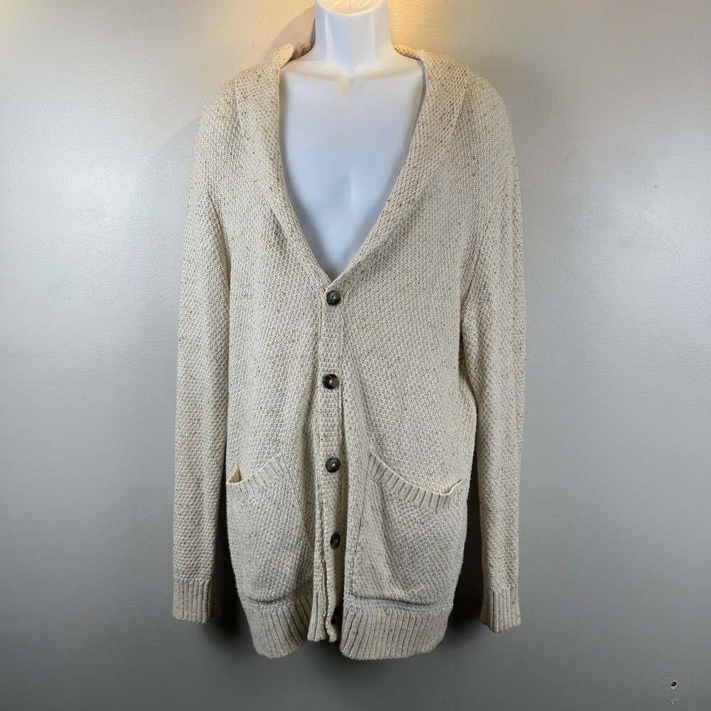 O'Hanlon Mills Mens XL Shawl Collar Cardigan Sweater Cream Oatmeal Button Up